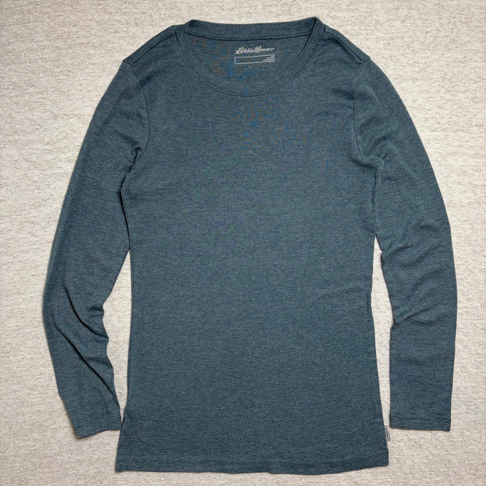 Eddie Bauer Womens Long Sleeve Shirt Medium Teal Blue Heathered